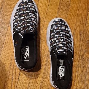 Vans Black Slip-On Shoes with Text Design